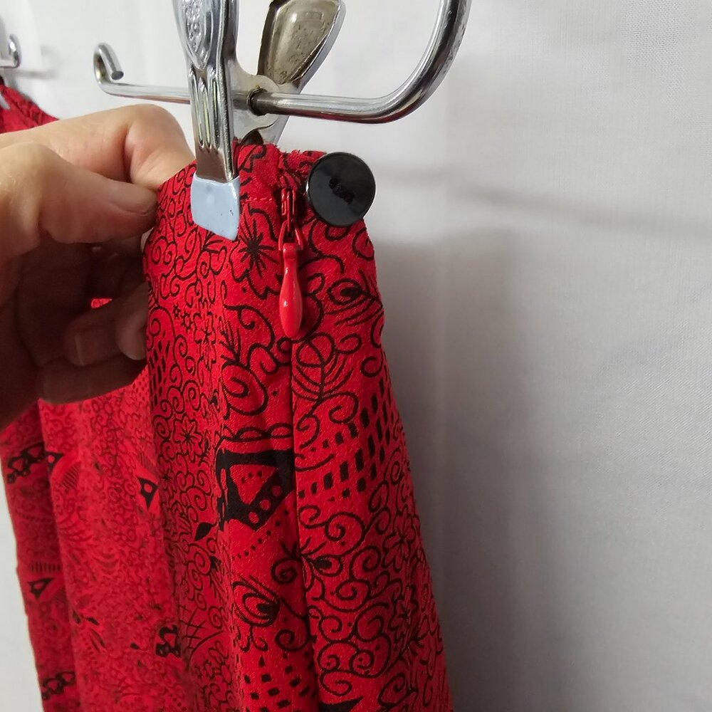 Chico's Red and Black A-Line Skirt with Ruffle Hem - Picture 4 of 8